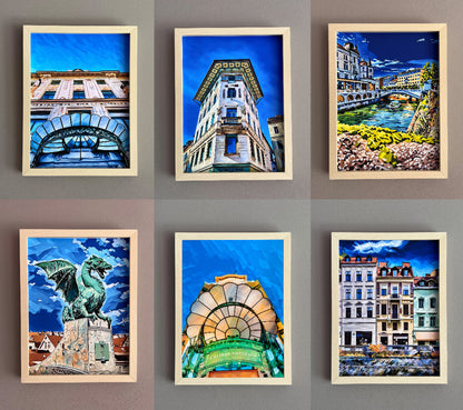 Ljubljana v modrem – Blue Ljubljana Art Prints